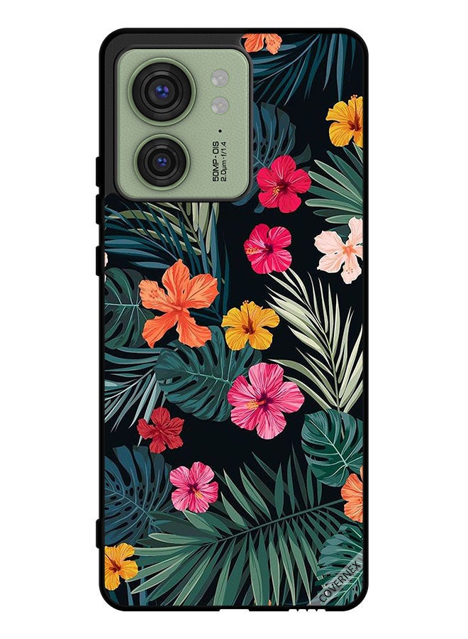 Covernex Protective Case Cover For Motorola Edge 40 Multi Color Flowers And Dark Green Feathers - Image 1
