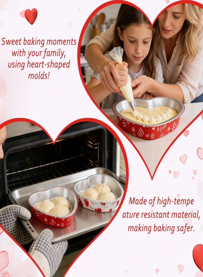 DANHMAO 24pcs 22oz Heart Shaped Cake Pans Valentine's Day Aluminum Foil Heart Cake Pans with Lids & Pink Fork Spoons Oven Safe Baking Tins for Valentine's Day Wedding Party - Image 5