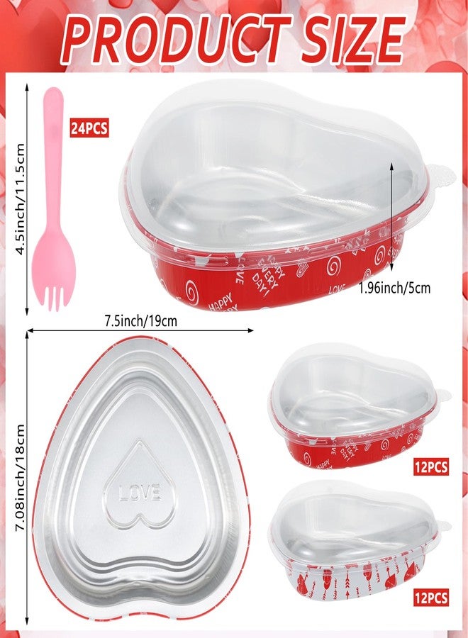 DANHMAO 24pcs 22oz Heart Shaped Cake Pans Valentine's Day Aluminum Foil Heart Cake Pans with Lids & Pink Fork Spoons Oven Safe Baking Tins for Valentine's Day Wedding Party - Image 2
