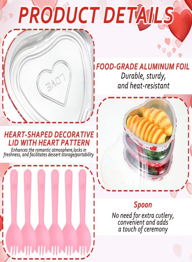 DANHMAO 24pcs 22oz Heart Shaped Cake Pans Valentine's Day Aluminum Foil Heart Cake Pans with Lids & Pink Fork Spoons Oven Safe Baking Tins for Valentine's Day Wedding Party - Image 3