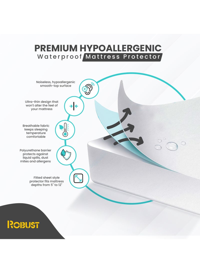 Robust Ultimate Protection Mattress Encasement (200x200+30cm) With Deep Pocket–Fitted Waterproof Mattress Protector, Soft, Noiseless, Hypoallergenic, Durable for a Comfortable Sleep-King Size - Image 2