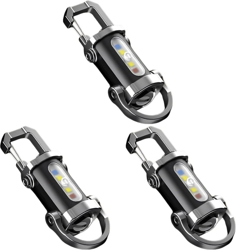 3 Pcs Mini Keychain Flashlight with Phone Charger, Rechargeable LED Work Light with 7 Modes, Portable Emergency Camping Light with 300mAh Battery, Includes 6 USB Cables - Image 1