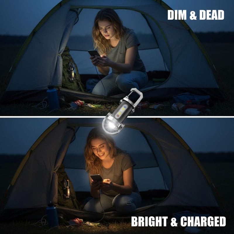 3 Pcs Mini Keychain Flashlight with Phone Charger, Rechargeable LED Work Light with 7 Modes, Portable Emergency Camping Light with 300mAh Battery, Includes 6 USB Cables - Image 3
