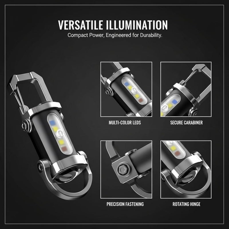 3 Pcs Mini Keychain Flashlight with Phone Charger, Rechargeable LED Work Light with 7 Modes, Portable Emergency Camping Light with 300mAh Battery, Includes 6 USB Cables - Image 4