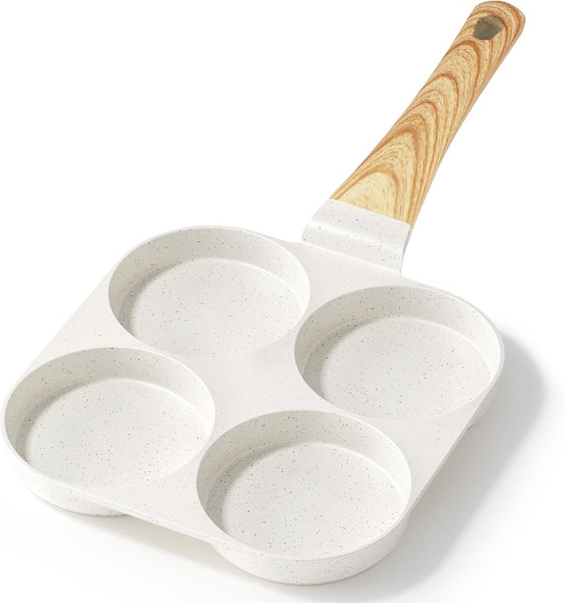 GIPP Nonstick Egg Frying Pan, 4-Cup Granite Non Stick Omelette Pan Skillet for Breakfast, Pancake Pan with Heat-Resistant Handle, Compatible with All Stovetops, Easy to Clean, PFOA Free, White - Image 1