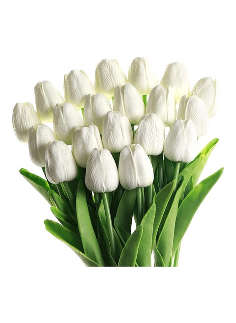 White Tulips Artificial Flowers Real Touch Faux Fake Tulips Flowers for Home Office Wedding Decor Artificial Tulips Flower Arrangement Bouquet Faux Flowers for Decoration
