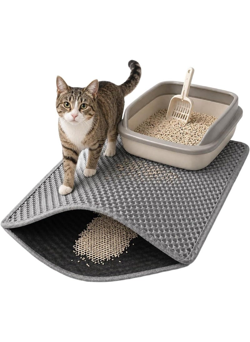 SKY-TOUCH Cat Litter Mat,Cat Litter Tray Mat, Honeycomb Double Layer Design, Urine and Waterproof Material, Washable,Easy to clean, keep clean,60 * 40cm,Grey - Image 1