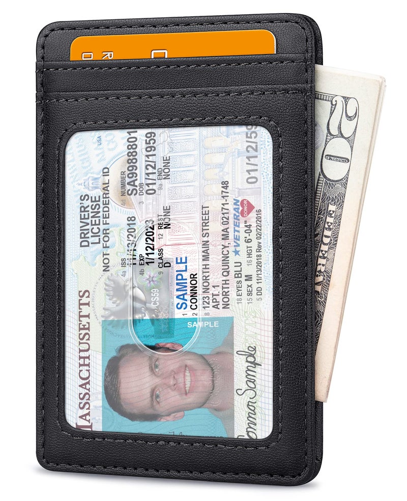 Buffway Mens Slim Wallet, Minimalist Thin Front Pocket Leather Credit Card Holder with RFID Blocking for Work Travel - Boston Black - Image 2