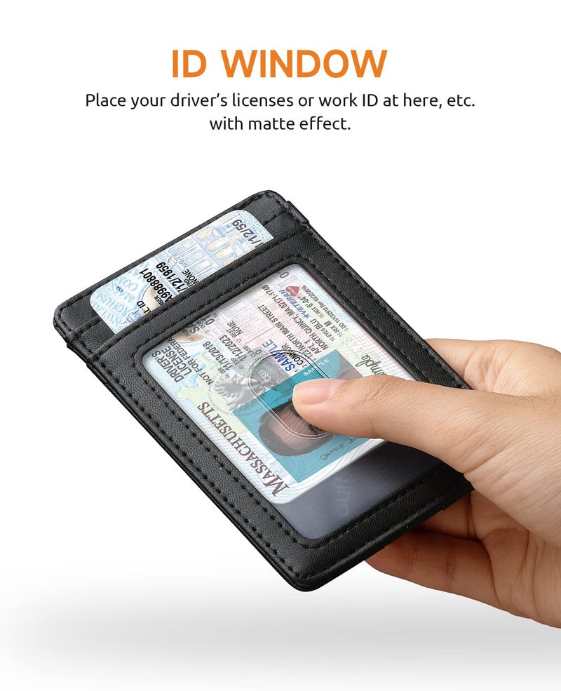 Buffway Mens Slim Wallet, Minimalist Thin Front Pocket Leather Credit Card Holder with RFID Blocking for Work Travel - Boston Black - Image 4