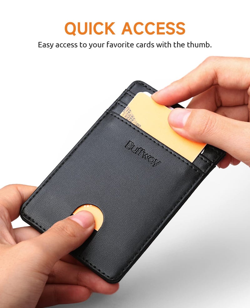 Buffway Mens Slim Wallet, Minimalist Thin Front Pocket Leather Credit Card Holder with RFID Blocking for Work Travel - Boston Black - Image 3
