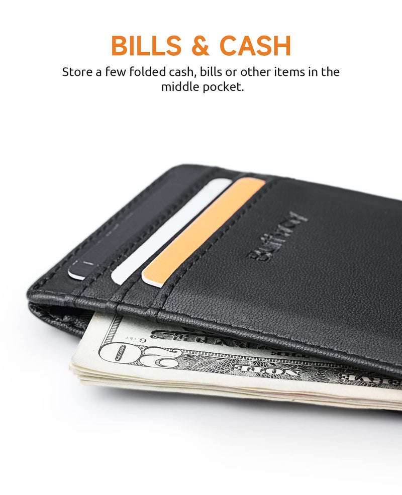 Buffway Mens Slim Wallet, Minimalist Thin Front Pocket Leather Credit Card Holder with RFID Blocking for Work Travel - Boston Black - Image 5