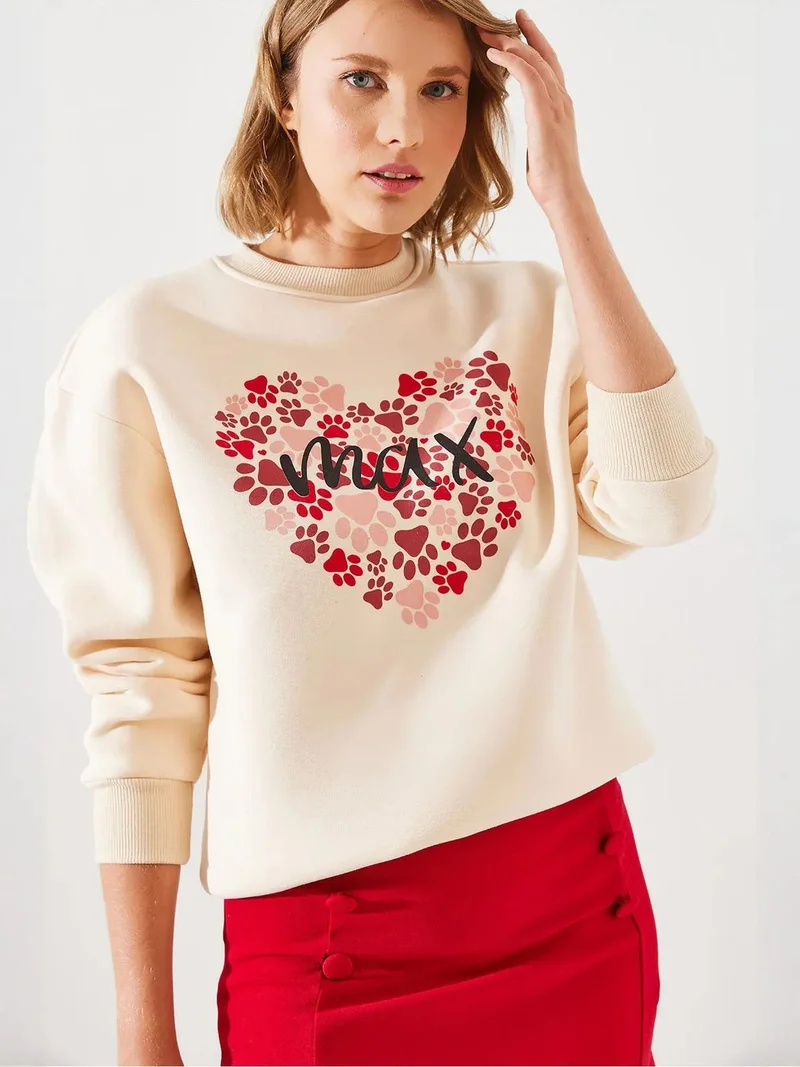 Bianco Lucci LUCCI Printed Cotton Crew Neck Sweatshirt