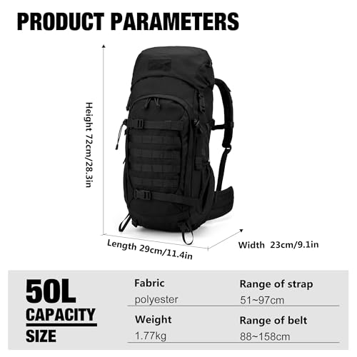 Mardingtop 50L Internal Frame Hiking Survival Backpack,Backpacking Backpack with Rain Cover for Hiking,Backpacking,Rucking,Camping,Survival - Image 3