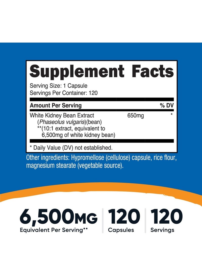 Nutricost White Kidney Bean Capsules 650mg 120 Caps - Image 2