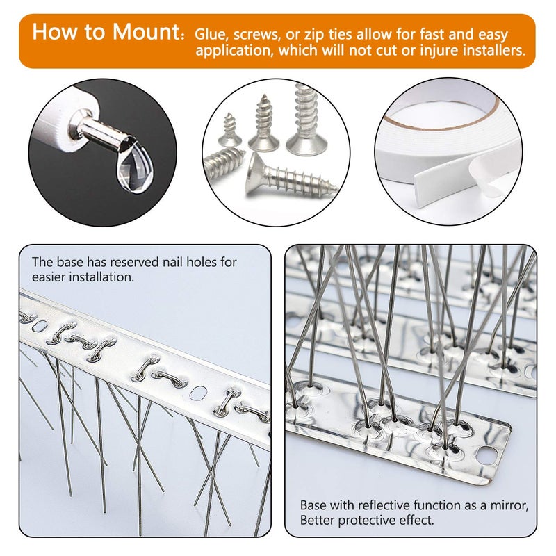 QIEGL Bird Spikes 304 Stainless Steel for Pigeons Small Birds Anti Bird Spike Sparrow Fence Spikes Cover 10.8 Feet (10 Pack Uninstalled) - Image 5