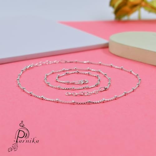 Parnika MJ 925 Beautiful Silver Payal Anklets In Pure 92.5 Sterling Silver For Women & Girls | With Certificate Of Authenticity | Pure Chandi Payal | Gift For Her |(Box - 1 Pc) - Image 3