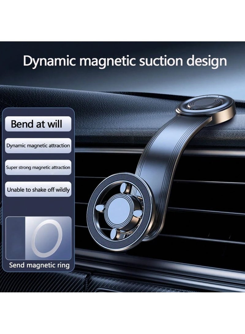 حامل هاتف للسيارة على لوحة القيادة مع مغناطيس قوي وحلقة معدنية دوران 360 درجة - Image 2