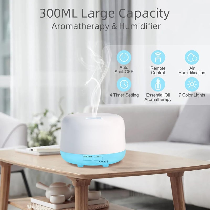 Marchred 300ML Essential Oil Diffuser with Remote Control, 7 LED Color Changing Light, 8 Hour Cool Mist Fragrance Air Humidifier - Image 2