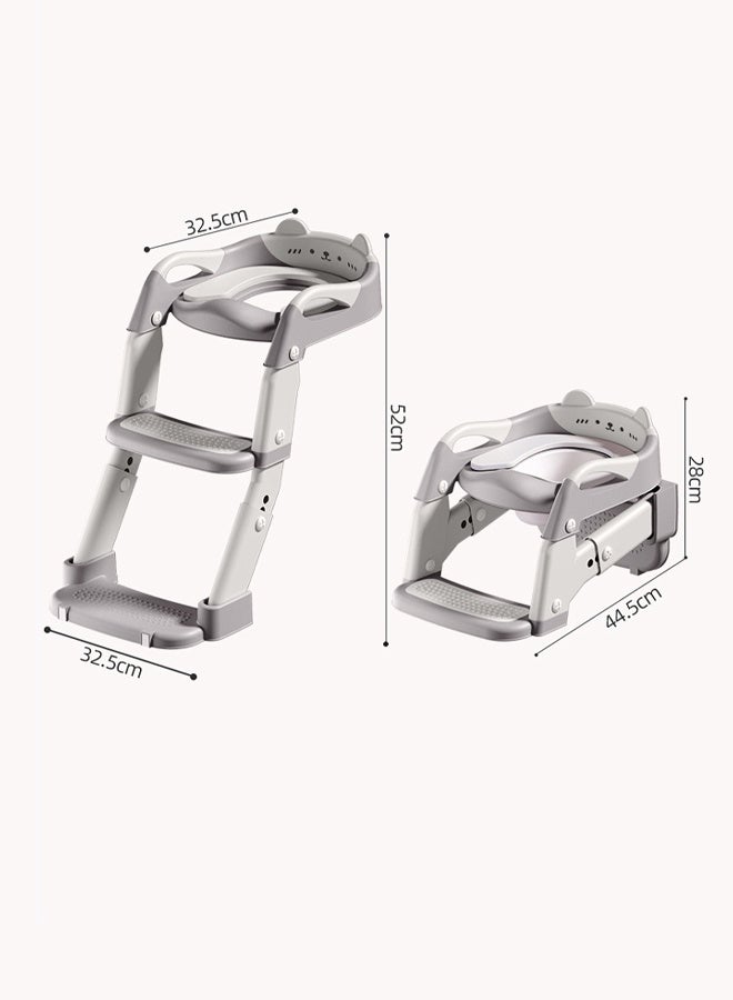 Aissiora Potty Training Seat, Kids Toilet Training Seat with Step Stool, Foldable Portable Potty Chair with Adjustable Height Ladder Guard Handle Soft Cushion White for Baby Toddler Boys Girls - Image 2