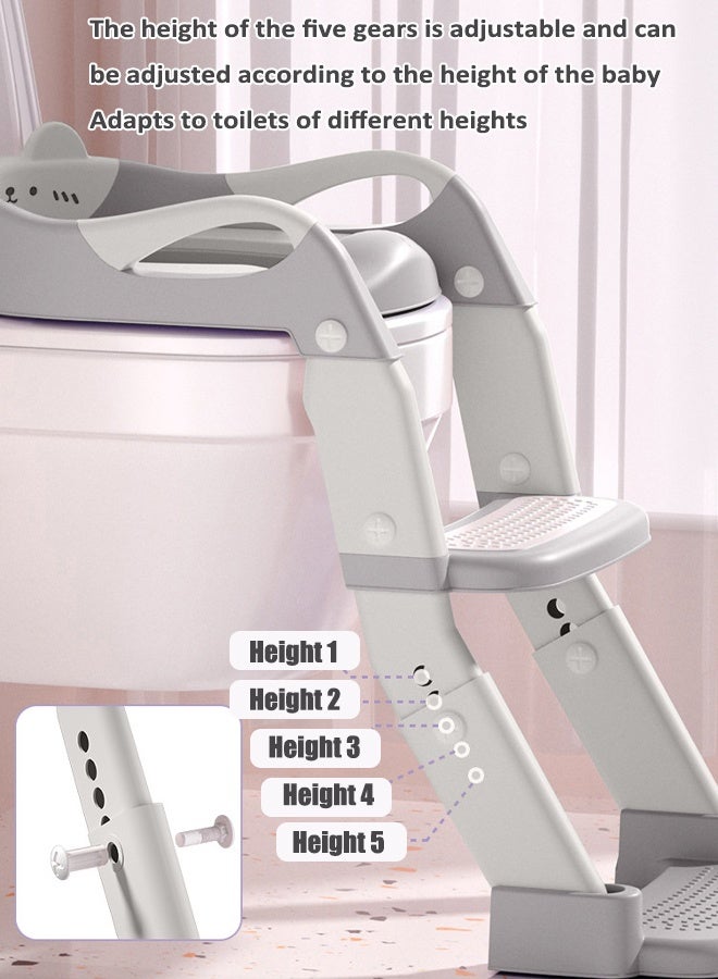 Aissiora Potty Training Seat, Kids Toilet Training Seat with Step Stool, Foldable Portable Potty Chair with Adjustable Height Ladder Guard Handle Soft Cushion White for Baby Toddler Boys Girls - Image 3