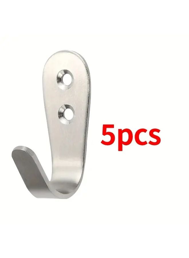 Large J Shaped Stainless Steel Hooks 5pcs Rustproof Wall Mounted for Coats Hats Towels - Image 1
