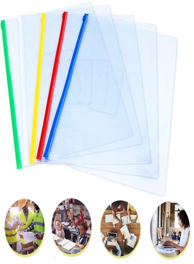 ERIKRAUZ Zip File Folders Zipper Pouch Bags A4 US Letter Size PVC Transparent Waterproof Document Folder Organizer for Office School Travel Multi Colour Pack of 5 - Image 2