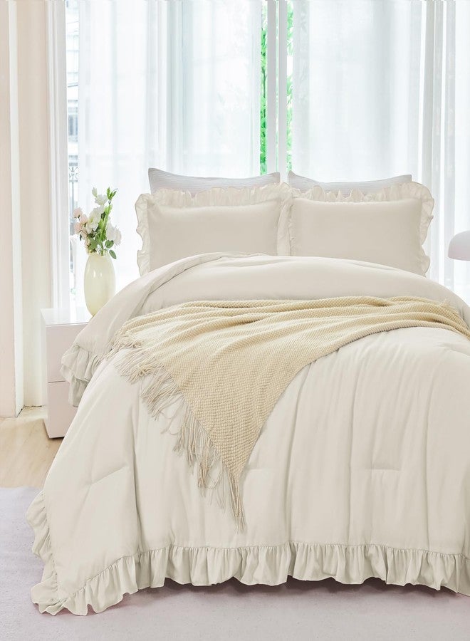 ANGIYUIN ANGIYUI 5Pcs Camel Ruffle Comforter Set Queen Size Boho Bedding Comforter Sets Vintage Farmhouse Bed Comforter Set Soft Fluffy Bed in A Bag for Gilrs Women(Camel Queen) - Image 2