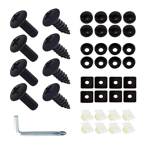 GKmow 8 Sets Rustproof License Plate Screws Kit, Anti-Vibration Anti-Theft Car License Bolts, Self Tapping Mounting Fasteners for Auto Front and Rear License Plate Frame Cover (Black) - Image 1