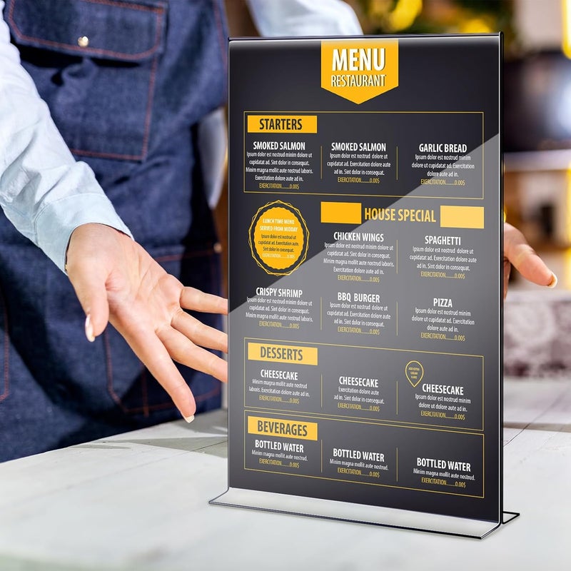 Shellwei 11 x 14'' Acrylic Sign Holder Clear Acrylic Picture Frame Vertical Table Top Frame with Stand Double Sided T Shape Flyer Holder for Paper Menu Photo Restaurant Office Home(2 Pcs) - Image 3