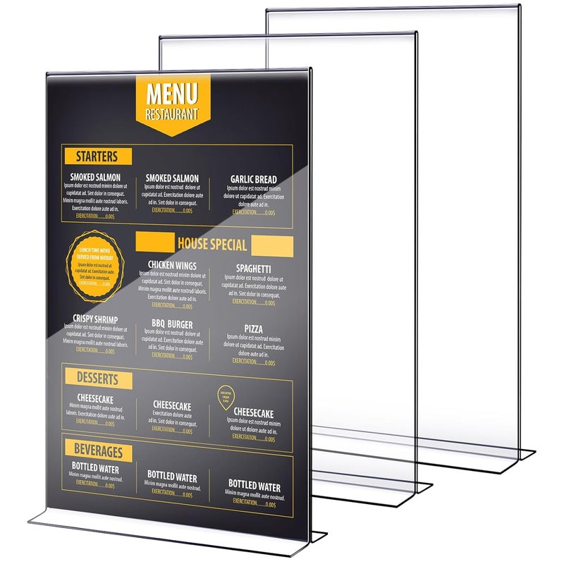 Shellwei 11 x 14'' Acrylic Sign Holder Clear Acrylic Picture Frame Vertical Table Top Frame with Stand Double Sided T Shape Flyer Holder for Paper Menu Photo Restaurant Office Home(2 Pcs) - Image 1