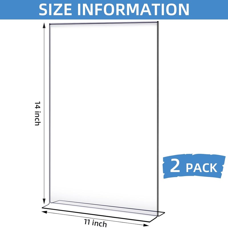 Shellwei 11 x 14'' Acrylic Sign Holder Clear Acrylic Picture Frame Vertical Table Top Frame with Stand Double Sided T Shape Flyer Holder for Paper Menu Photo Restaurant Office Home(2 Pcs) - Image 2