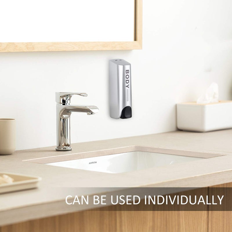 AUMIO AUMIO Chamber Soap Dispenser Trio Shower Gel Shampoo Conditioner with 3x350ml Refillable Bottles ABS Wall Mount Silver  - Image 5