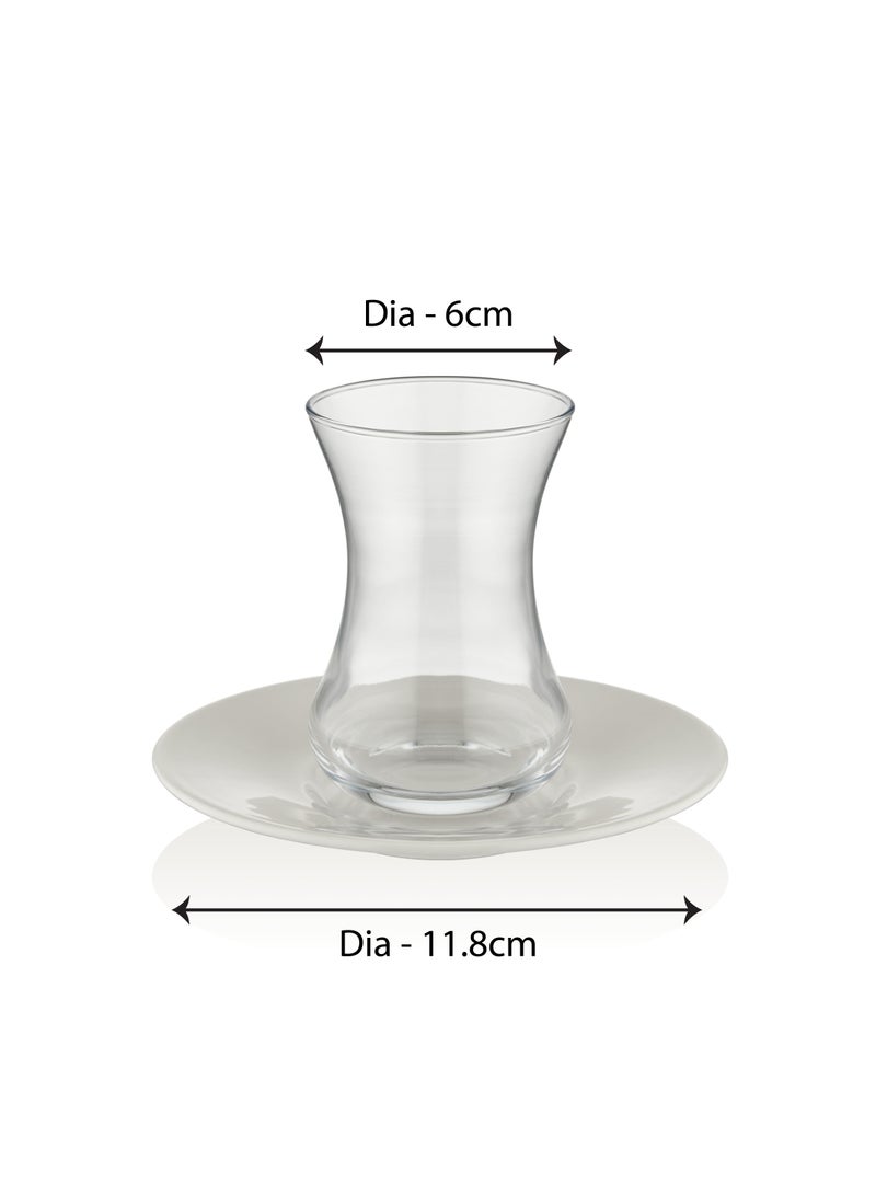 BLACKSTONE Istikana Plain Tea Cup and Saucer 12pc Set Tea Service 6x Glass Cups (100ml) with 6x Porcelain Saucers (11.8cm)  - Image 3