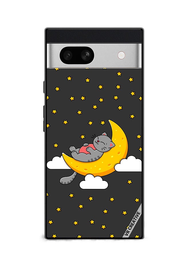 VR CREATIVE Protective Case Cover For Google Pixel 7a The Gray Cat Sleeps On The Moon Sky Stars Design Multicolour - Image 1