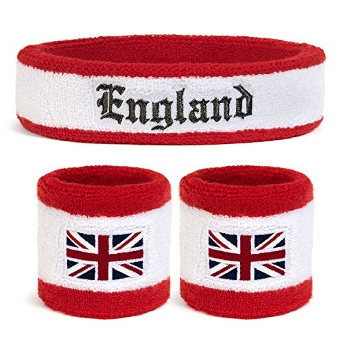 Suddora England Headband & Wristbands Set (Includes 2 Wrist & 1 Head Sweatband) - Image 1