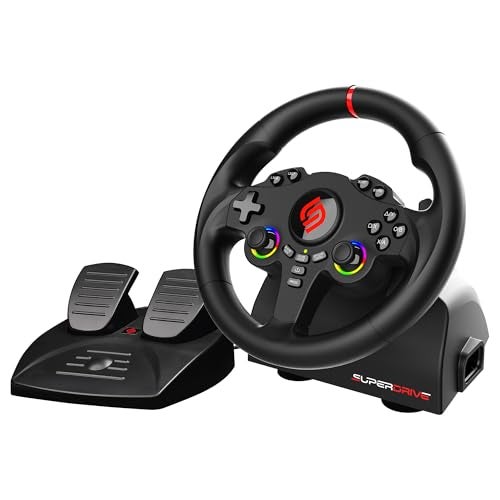 SUBSONIC Superdrive 220 RS Steering Wheel Dual Joystick LED Racing Wheel with Pedals and Paddle Shifters 22 cm Diameter 180 Rotation For Switch 2 Switch PS4 PC and Xbox Black - Image 1
