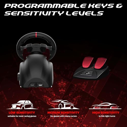 SUBSONIC Superdrive 220 RS Steering Wheel Dual Joystick LED Racing Wheel with Pedals and Paddle Shifters 22 cm Diameter 180 Rotation For Switch 2 Switch PS4 PC and Xbox Black - Image 3