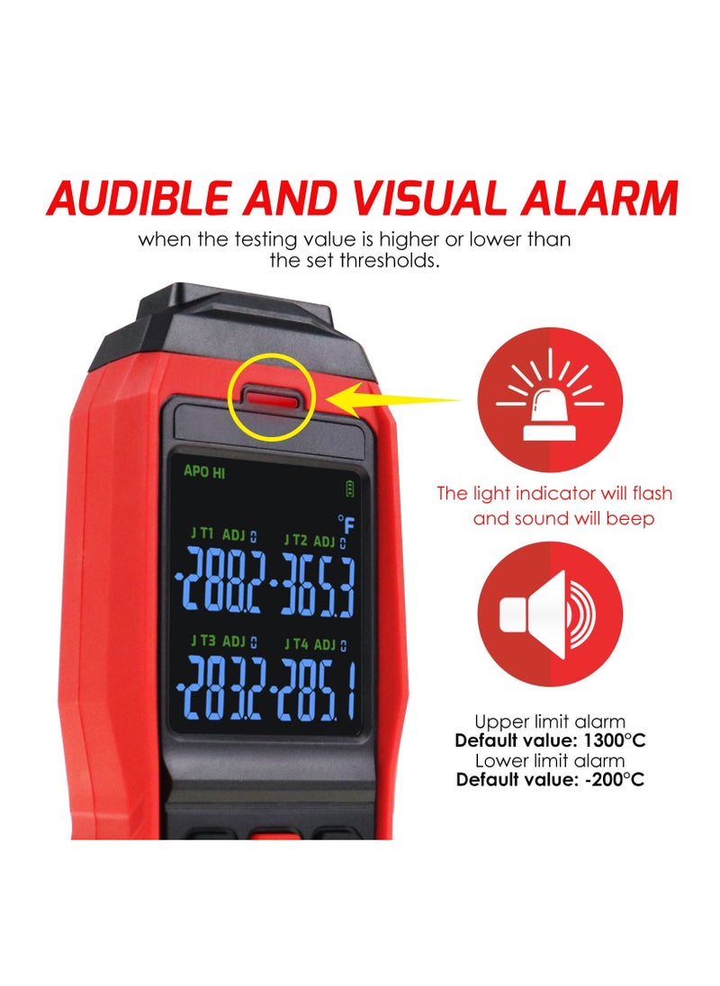 KASTWAVE - Thermocouple Thermometer Data Logger 4 Channels Digital K Type Thermometer with 5000 Groups Programmable Temperature Recording -328~2501℉ Measuring Range, Audible & Visible Alarm ADJ Compensation - Image 1