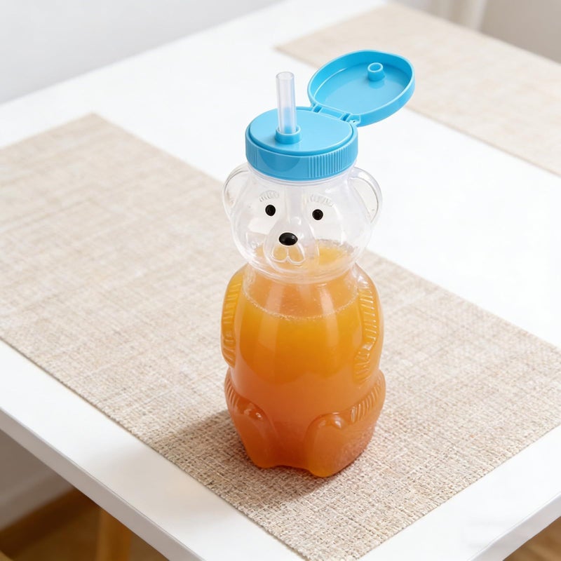 GOWENIC Animal Shaped Bear Straw Cup 3 Pack Convenient Flip Top Lid For Juice Water Milk Tea Blue Cap - Image 4