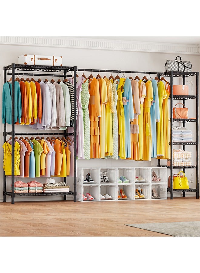 Solerconm Adjustable Heavy-Duty Metal Clothes Rack with Expandable Hanger Rods and Shelves – 72 to 96.6 inch Wide Closet Organizer - Image 1