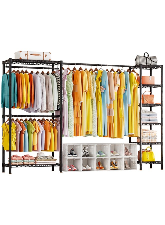 Solerconm Adjustable Heavy-Duty Metal Clothes Rack with Expandable Hanger Rods and Shelves – 72 to 96.6 inch Wide Closet Organizer - Image 2