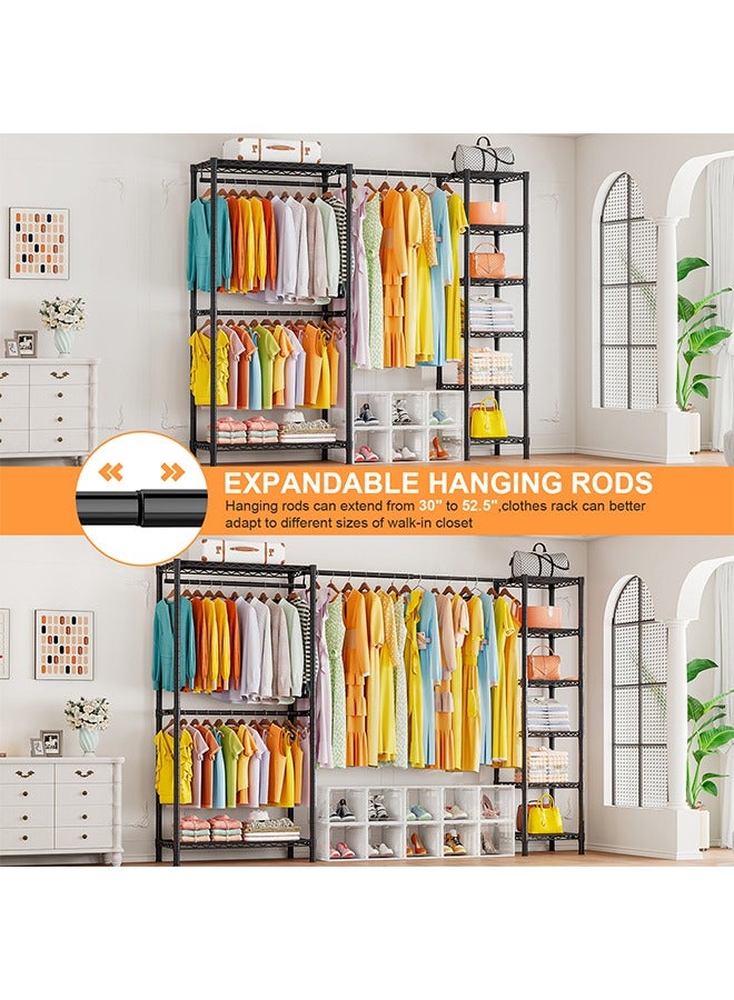 Solerconm Adjustable Heavy-Duty Metal Clothes Rack with Expandable Hanger Rods and Shelves – 72 to 96.6 inch Wide Closet Organizer - Image 4