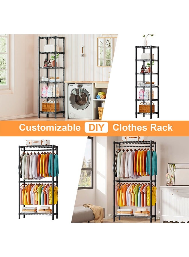 Solerconm Adjustable Heavy-Duty Metal Clothes Rack with Expandable Hanger Rods and Shelves – 72 to 96.6 inch Wide Closet Organizer - Image 5