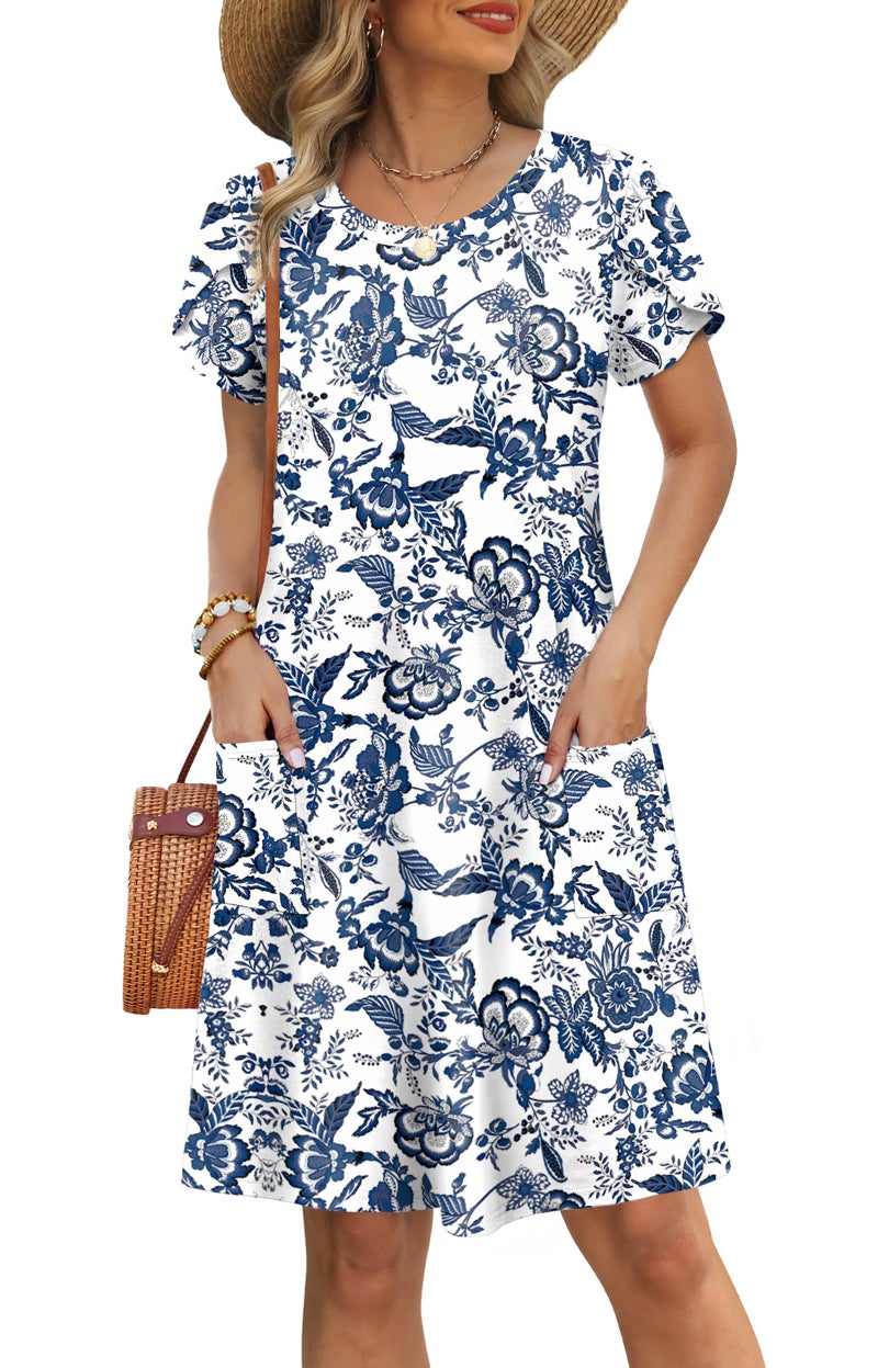 OFEEFAN Spring Dresses for Women Resort Wear for Women 2026 Summer Dress Casual Dresses for Women Baby Shower Dress Summer Outfits Floral Blue M - Image 2