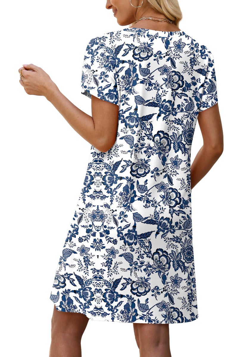OFEEFAN Spring Dresses for Women Resort Wear for Women 2026 Summer Dress Casual Dresses for Women Baby Shower Dress Summer Outfits Floral Blue M - Image 5