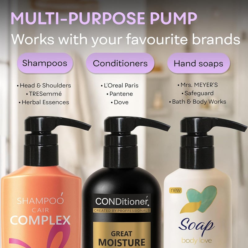 BRIGHTFROM Universal Dispensing Pump, Perfect for Shampoo & Conditioner 1 L (33.8 OZ) - Fits Most Bottles or Any Refillable Bottles from 12oz to 33.8oz with 28/410 Neck Size, Black (Pack of 2) - Image 4