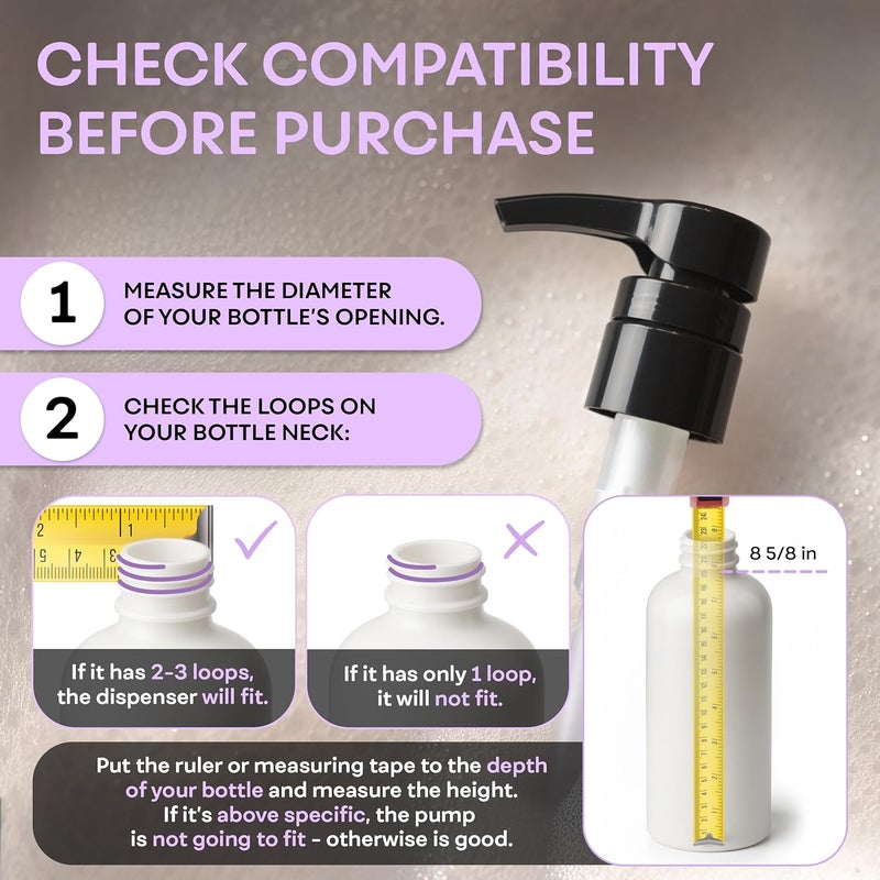 BRIGHTFROM Universal Dispensing Pump, Perfect for Shampoo & Conditioner 1 L (33.8 OZ) - Fits Most Bottles or Any Refillable Bottles from 12oz to 33.8oz with 28/410 Neck Size, Black (Pack of 2) - Image 2