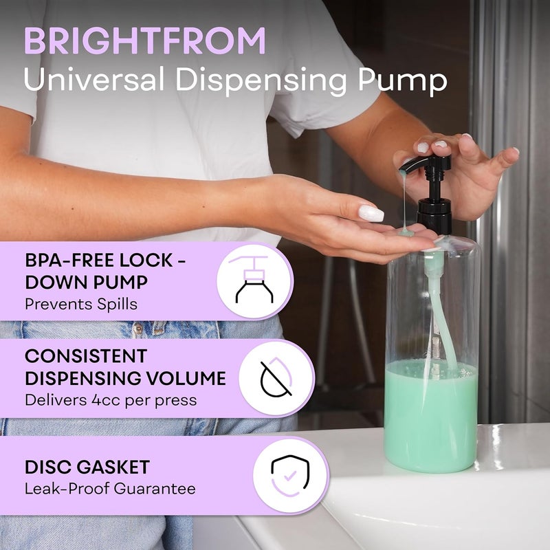 BRIGHTFROM Universal Dispensing Pump, Perfect for Shampoo & Conditioner 1 L (33.8 OZ) - Fits Most Bottles or Any Refillable Bottles from 12oz to 33.8oz with 28/410 Neck Size, Black (Pack of 2) - Image 3
