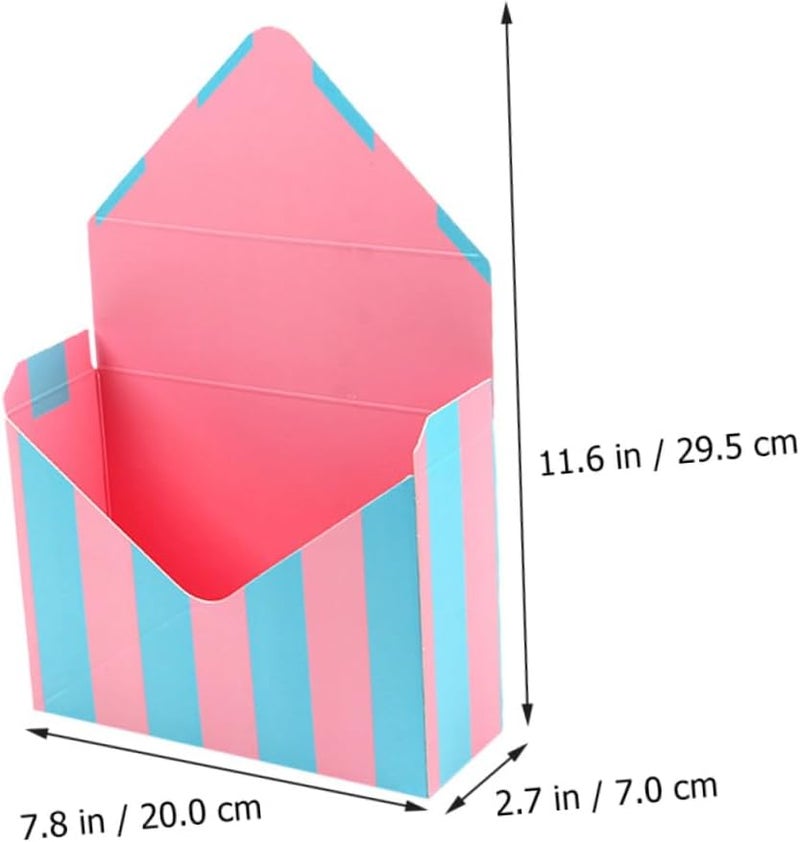 Parliky Envelope Flower Boxes 5pcs Set with Assorted Red Polka Dot, Beige Dot, Purple and Pink Blue Stripe Designs, Decorative Paper Packing Boxes for Floral Bouquet Wrapping
