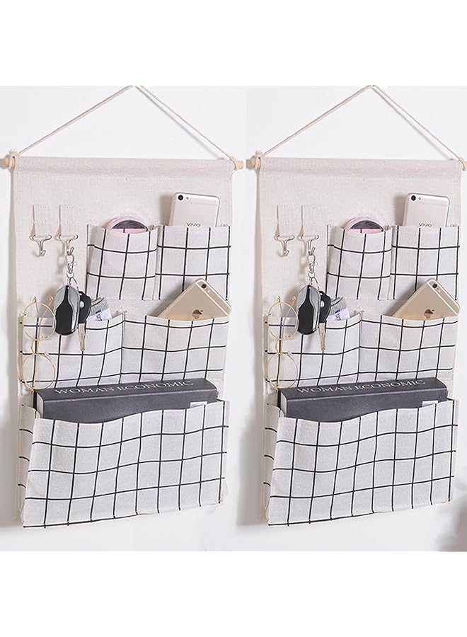 The Bros 2-Piece White Hanging Wall Pockets Storage Organizer Set - Door and Wall Mount Fabric Magazine Holder - Decorative Storage Baskets for Bedroom, Bathroom - Image 1